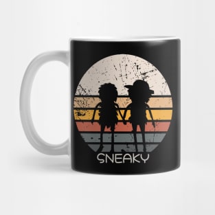 sneaky sasquatch friends distressed vintage sunset Mug